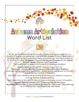 Preview of AUTUMN Articulation WORD LIST - NG - Speckled Speech Therapy Materials