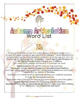 Preview of AUTUMN Articulation WORD LIST - ZH - Speckled Speech Therapy Materials