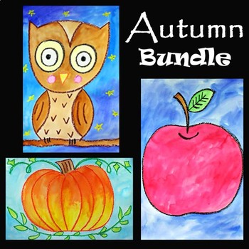 Preview of AUTUMN BUNDLE | 3 Directed Drawing & Watercolor Painting Art Projects for Fall