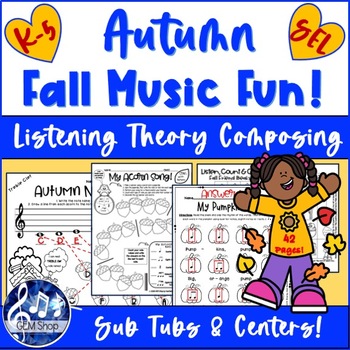 Preview of Fall Music AUTUMN Activities Elementary SEL Rhythm Reading Theory Listening