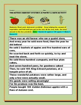 Preview of AUTUMN HARVEST MYSTERY: A POETRY & MATH ACTIVITY/ GRS. 3-6