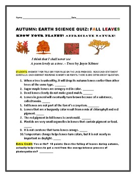 Preview of AUTUMN LEAVES:  A T/F QUIZ: TAKE THE CHALLENGE!