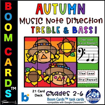Preview of AUTUMN MUSIC Scarecrow FALL Note Direction Boom Cards™ Treble Bass Assessment