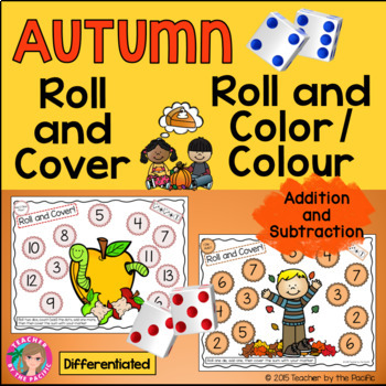 Preview of AUTUMN Math | Roll and Cover + Color | Colour Games | Add and Subtract