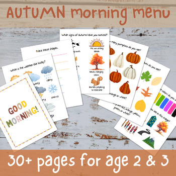 Preview of AUTUMN Toddler Morning Menu, Printable Morning Activities for 2 & 3-year-olds