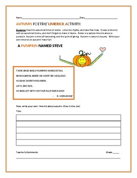 Preview of AUTUMN: WRITE A LIMERICK ACTIVITY!