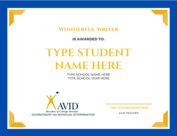 Preview of AVID Award Powerpoint and Printable Certificates