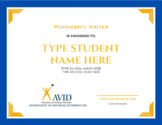 AVID Award Powerpoint and Printable Certificates