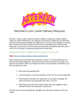 Preview of AVID Career Pathway Webquest