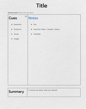 Preview of AVID Cornell Notes Template