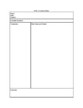 Preview of AVID: Cornell Notes Template