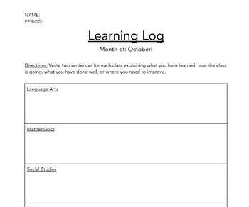 Preview of AVID Digital or Printable Learning Log with Sentence Frames