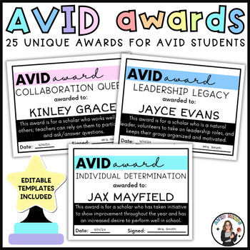 Preview of AVID End of The Year Editable Awards / Certificates - Black and White or Color