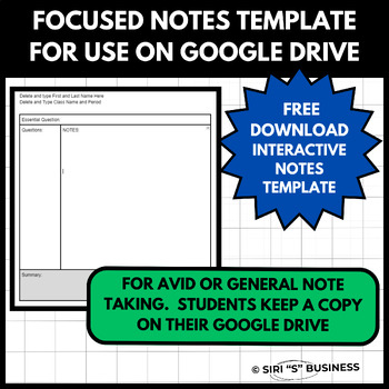 Preview of AVID | Focused Notes Blank Template | Interactive Note Template for Google