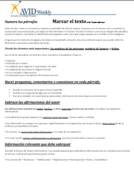 Preview of AVID Mark the TEXT 100% in SPANISH. Marcar el texto. Instructions & Rubrics