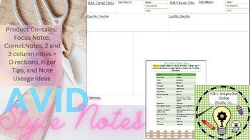 Preview of AVID Notes-Focused, Cornell, Two Column, 3 Column, Directions and ideas