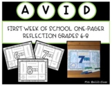 AVID One Pager: First Week of School Reflection 6-8
