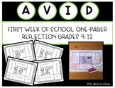 AVID One Pager: First Week of School Reflection 9-12