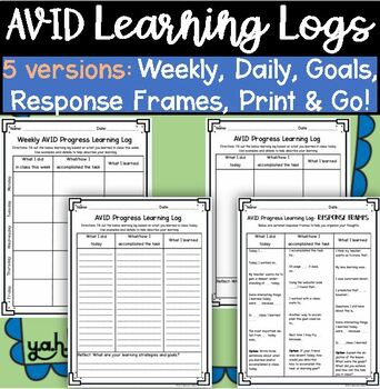 Preview of AVID Progress Learning Log Goal Setting Weekly, Daily Response digital Printable