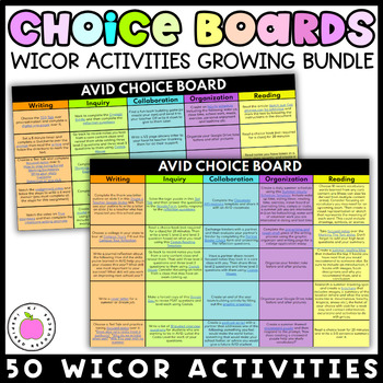 Preview of AVID Sub Plans | Editable WICOR Activities - Digital Choice Board Growing Bundle