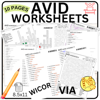 Preview of AVID Terms Worksheets Crossword - Word Scramble - Word Search