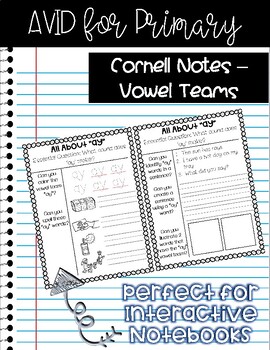Preview of AVID in Primary Cornell Notes for Interactive Notebook - Vowel Teams