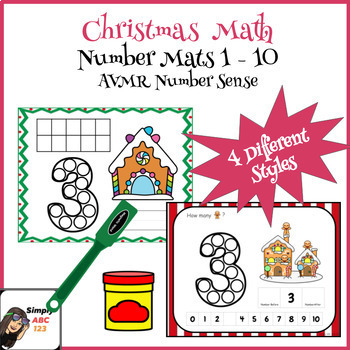 Preview of AVMR Number Sense Christmas Math Mats Counting and Writing Numbers 1-10