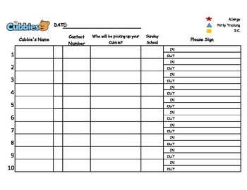Preview of AWANA Cubbies Sign In Sheet