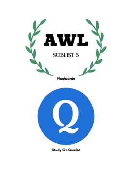 Preview of AWL. Sublist 3. SAT. GMAT. Flashcards.  Vocabulary. Test Prep. Academic. ESL.