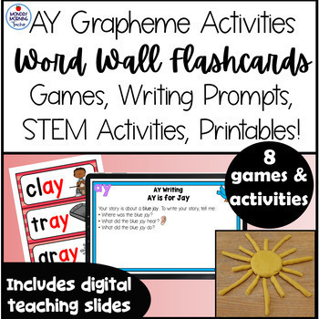 Preview of AY Vowel Team Activities Flashcards Games Printables STEM building activities