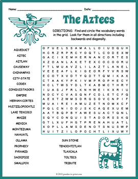 Preview of AZTEC EMPIRE Word Search Puzzle Worksheet Activity - 3rd 4th 5th 6th Grade