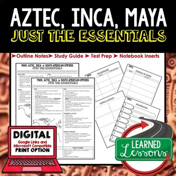 Preview of AZTEC, INCA, MAYA Outline Notes, Aztec, Inca, Mayan Bullet Notes, Test Prep
