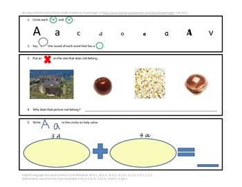 Preview of Phonics, Math, & Writing Integration--Aa