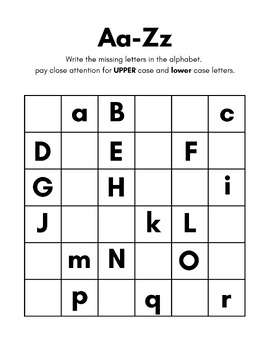 Aa-Zz Fill in the blank Uppercase/Lowercase Alphabet Sheet by Mr Enrique