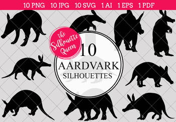 Preview of Aardvark Silhouettes Clipart Clip Art(AI, EPS, SVGs, JPGs, PNGs, PDF)