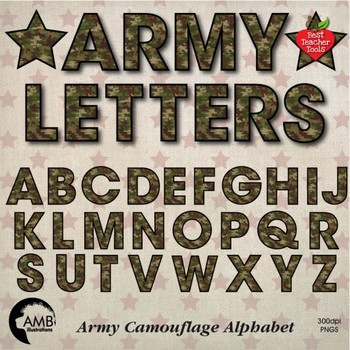Preview of Army Camouflage, Camo Alphabet Clipart, July 4th, {Best Teacher Tools} AMB-1955