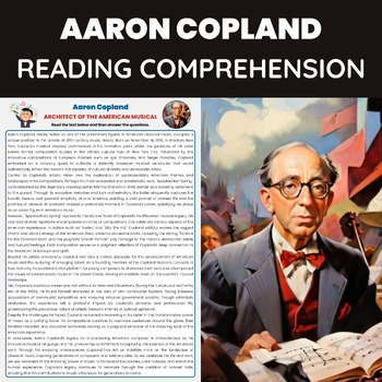 Preview of Aaron Copland Reading Comprehension Worksheet | Classical Music Composer