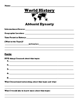 Preview of Abbasid Dynasty "5-FACT" Research Summary Assignment