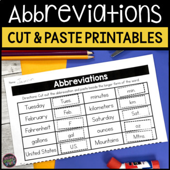 Preview of Abbreviations Worksheets - Abbreviation Cut and Paste Activities - Centers