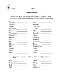 Preview of Abbreviation Worksheet