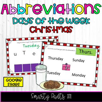Preview of Abbreviations - Days of the Week - Google Slides - Christmas