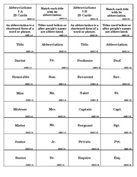 Preview of Abbreviations - Montessori Cards