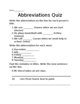 Preview of Abbreviations Quick Quiz