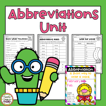 Preview of Abbreviations Unit - No Prep Worksheets and Posters