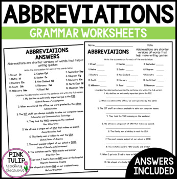 Preview of Abbreviations Worksheet - No Prep Printable