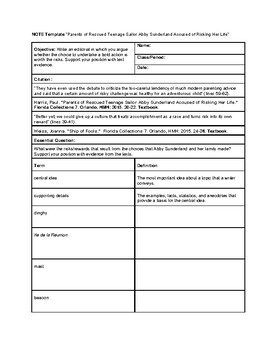 Preview of Abby Sunderland 7th Grade Cornell Notes Activities (Article,Editorial,Interview)