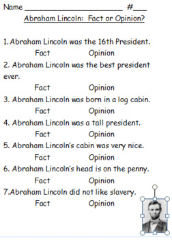 Preview of Abe Lincoln Fact or Opinion