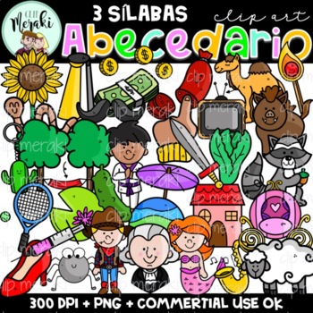 Preview of Abecedario en Español 3 sílabas. Spanish alphabet Clip Art.