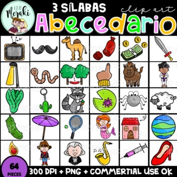Abecedario en Español 3 sílabas. Spanish alphabet Clip Art. by Clip Meraki