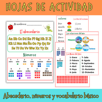 Preview of Abecedario, números y vocabulario básico - Spanish Worksheet | back to school